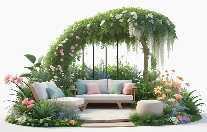 Background of Outdoor Garden Lounging Creative 3D Design Illustration